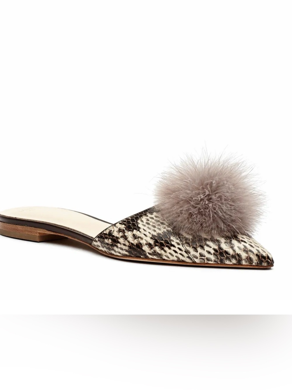 Frances Valentine Pauline Snakeskin Pom Pom Mules 9 M